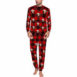 Custom Christmas Hat Red Black Grids Men's Long Pajama Set