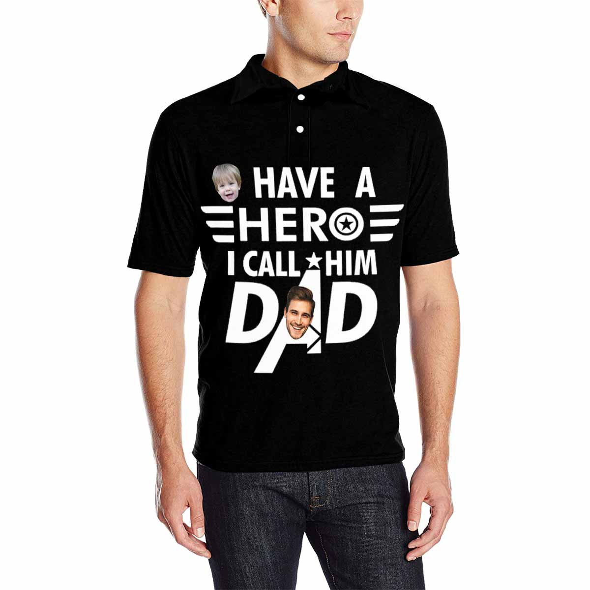 Custom Face Hero Dad Men's All Over Print Polo Shirt