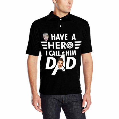 Custom Face Hero Dad Men's All Over Print Polo Shirt