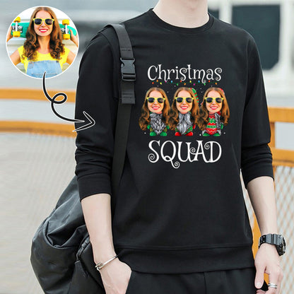 Personalized Christmas Squad Sweater With Face, Custom Photo Men's All Over Print Crewneck Sweatshirt