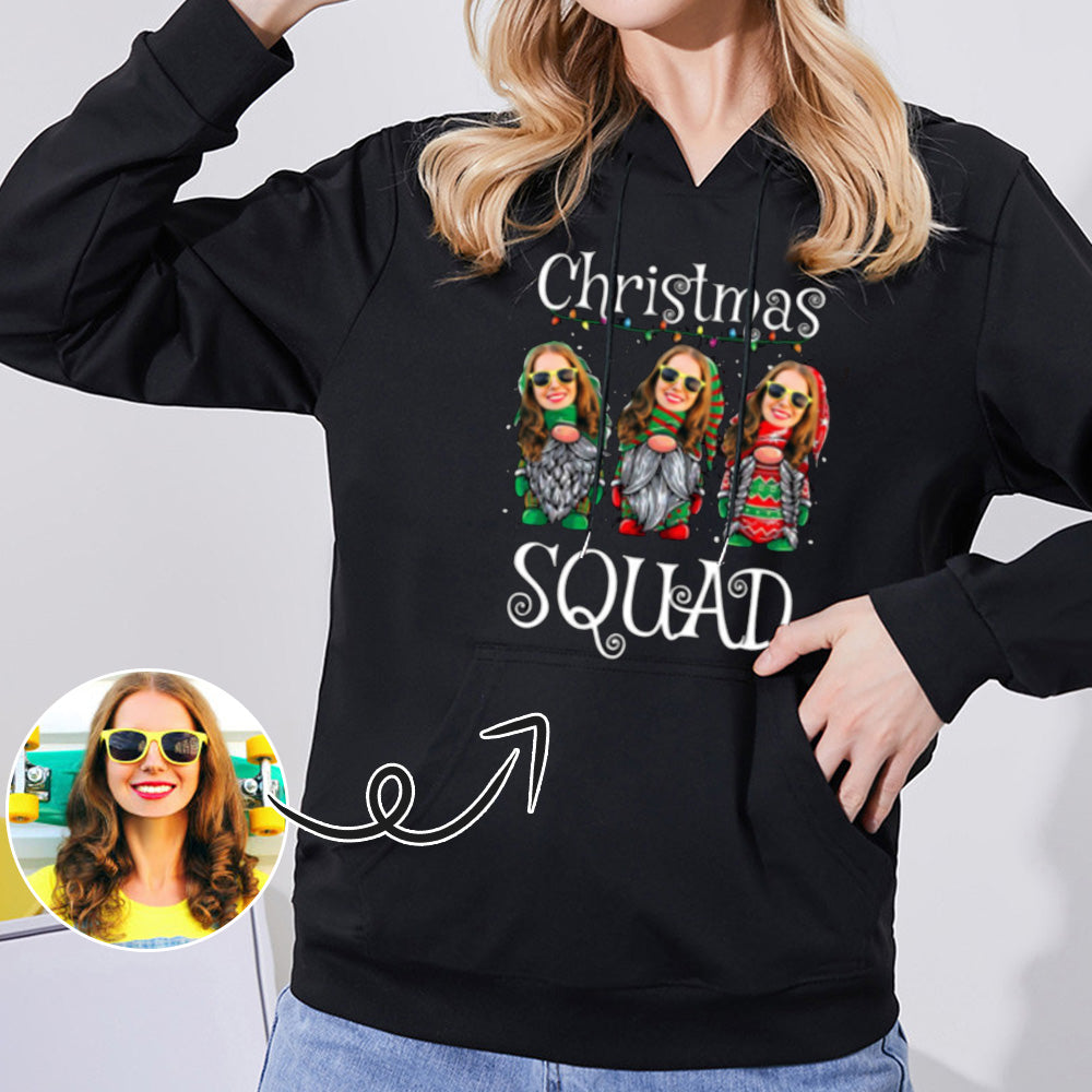 Printing Christmas Squad Hoodie with Face, Custom Women's All Over Print Hoodie Surprise Gifts for Mon Wife Girlfriend