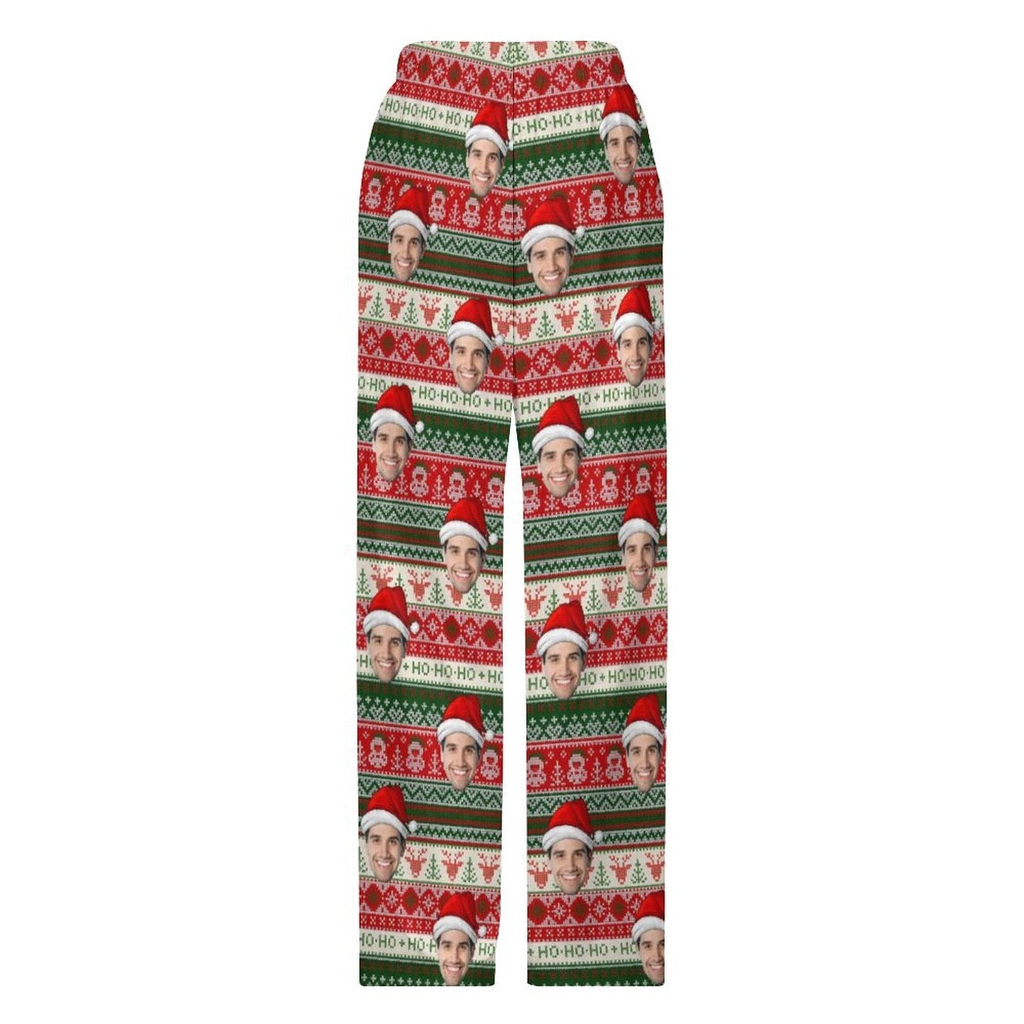 Personalized Long Pajama Pants Unisex Lacing Custom Face Christmas Hat Sleepwear Slumber Party