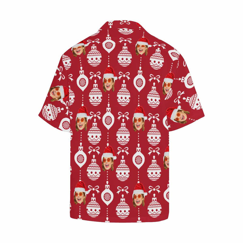 Custom Face Red Christmas Light Men's All Over Print Hawaiian Shirt