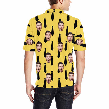 Custom Face Tie Print Yellow Men's All Over Print Polo Shirt