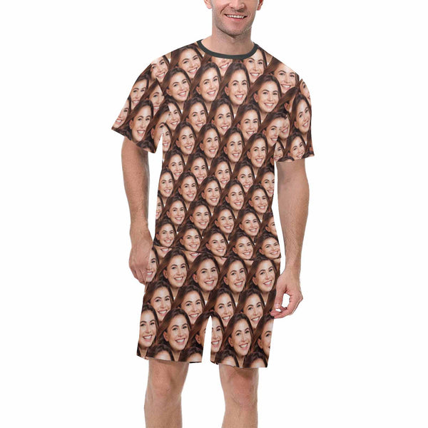 Personalized Girlfriend's Face Pajamas For Men Sleepwear Custom Photo Men's Short Pajama