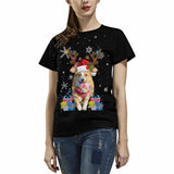 Custom Face Your Pet with Deer Horn Tee Put Your Photo on Shirt Unique Design Women's All Over Print T-shirt