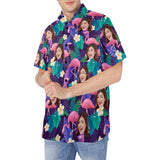 Custom Face Purple Flamingo Print Men's Crinkle Thin Hawaiian Shirt