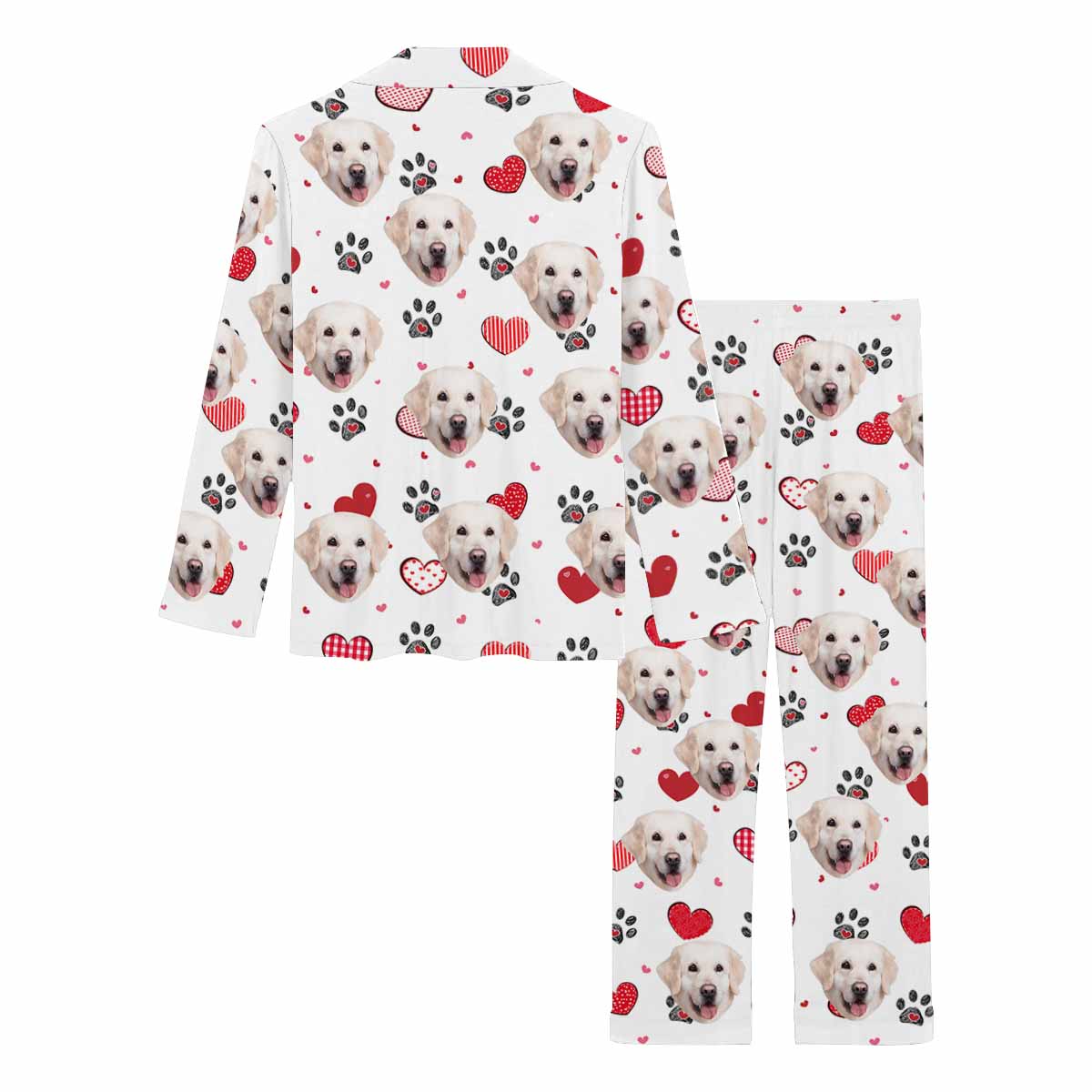 Custom Face Pajamas Pet's Footprint&Heart Sleepwear Personalized Women's Long Pajama Set