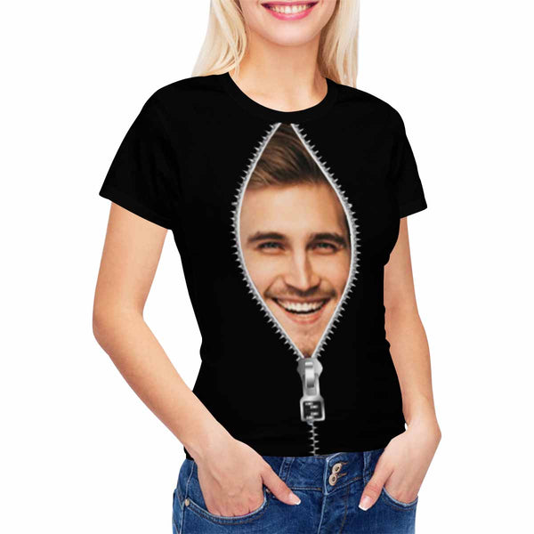 Custom Face Zipper Women's All Over Print T-shirt