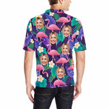 Custom Face Purple Flamingo Polo Shirt, Personalized Shirt for Men, Photo Men's All Over Print Polo Shirt