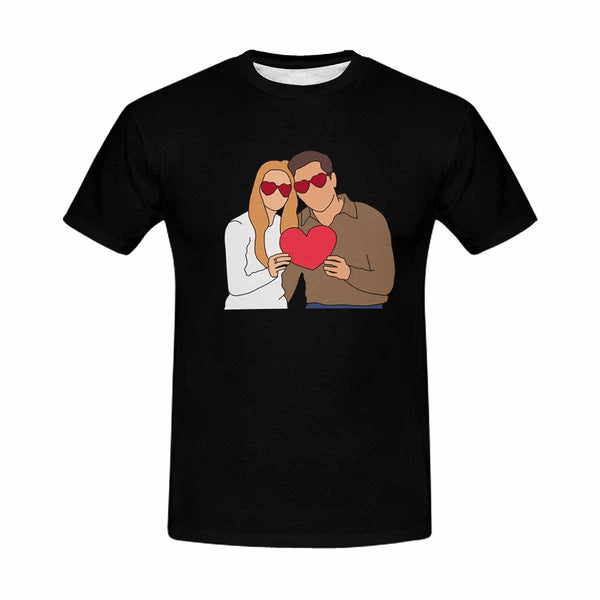 Custom Portrait Outline Shirt, Line Art Photo Shirt For Male, Custom Men's All Over Print T-shirt, Photo Outline Outfit For Couple Black