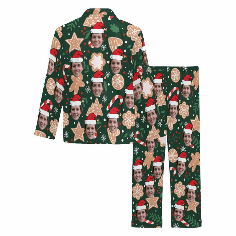 Custom Face Pajamas Cookie Green Sleepwear Personalized Men's Long Pajama Set