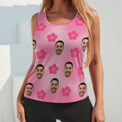 Custom Face Tops Pink Flower Women's Racerback Yoga Tank Top