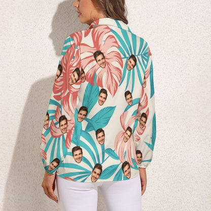 Custom Face Big Leaves Vntage Casual Long Sleeve Hawaiian Shirts