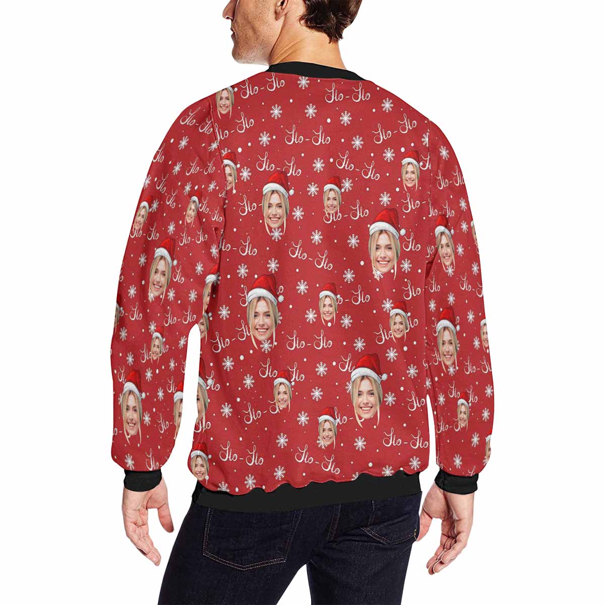 Personalized Christmas Ho Sweater With Face, Custom Photo Men's All Over Print Crewneck Sweatshirt