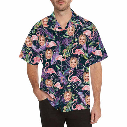 Custom Face Flamingo Men's All Over Print Hawaiian Shirt, Personalized Aloha Shirt With Photo Summer Beach Party As Gift for Vacation