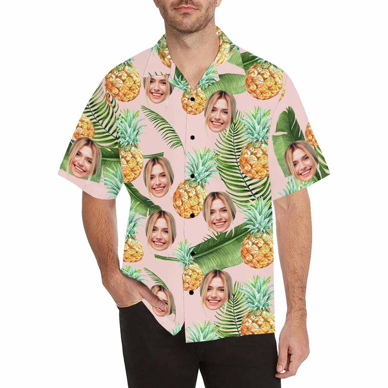 Custom Face Pineapple Men's All Over Print Hawaiian Shirt, Personalized Aloha Shirt With Photo Summer Beach Party As Gift for Vacation
