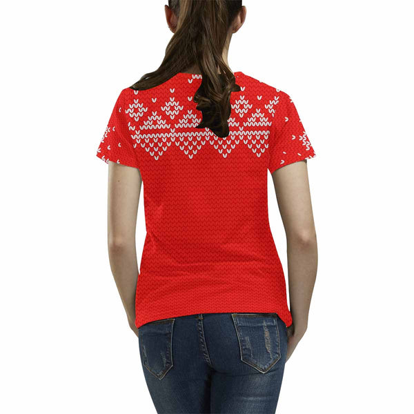 Custom Face Red Christmas Background Women's All Over Print T-shirt