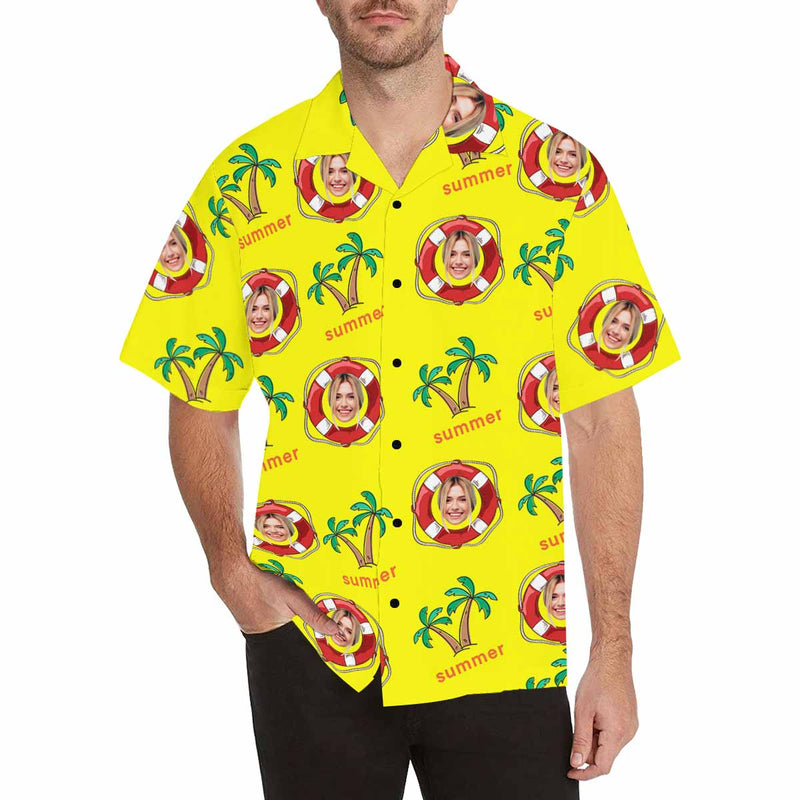 Custom Face Summer Men's All Over Print Hawaiian Shirt, Personalized Aloha Shirt With Photo Summer Beach Party As Gift for Vacation