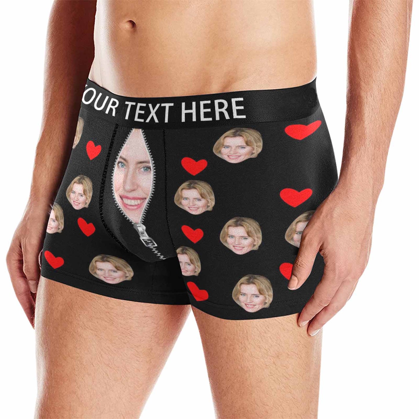 Custom Face & Text Men's All Over Print Boxer Briefs Personalized Love Zipper Underwear