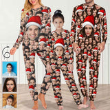 Personalized Family Matching Long Sleeve Pajamas Set Custom Seamless Face Christmas Hat Pajamas Nightwear