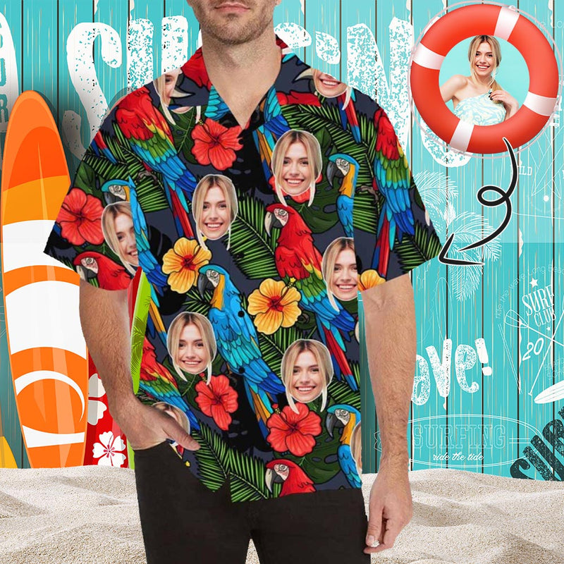 Custom Face Parrot Men's All Over Print Hawaiian Shirt, Personalized Aloha Shirt With Photo Summer Beach Party As Gift for Vacation