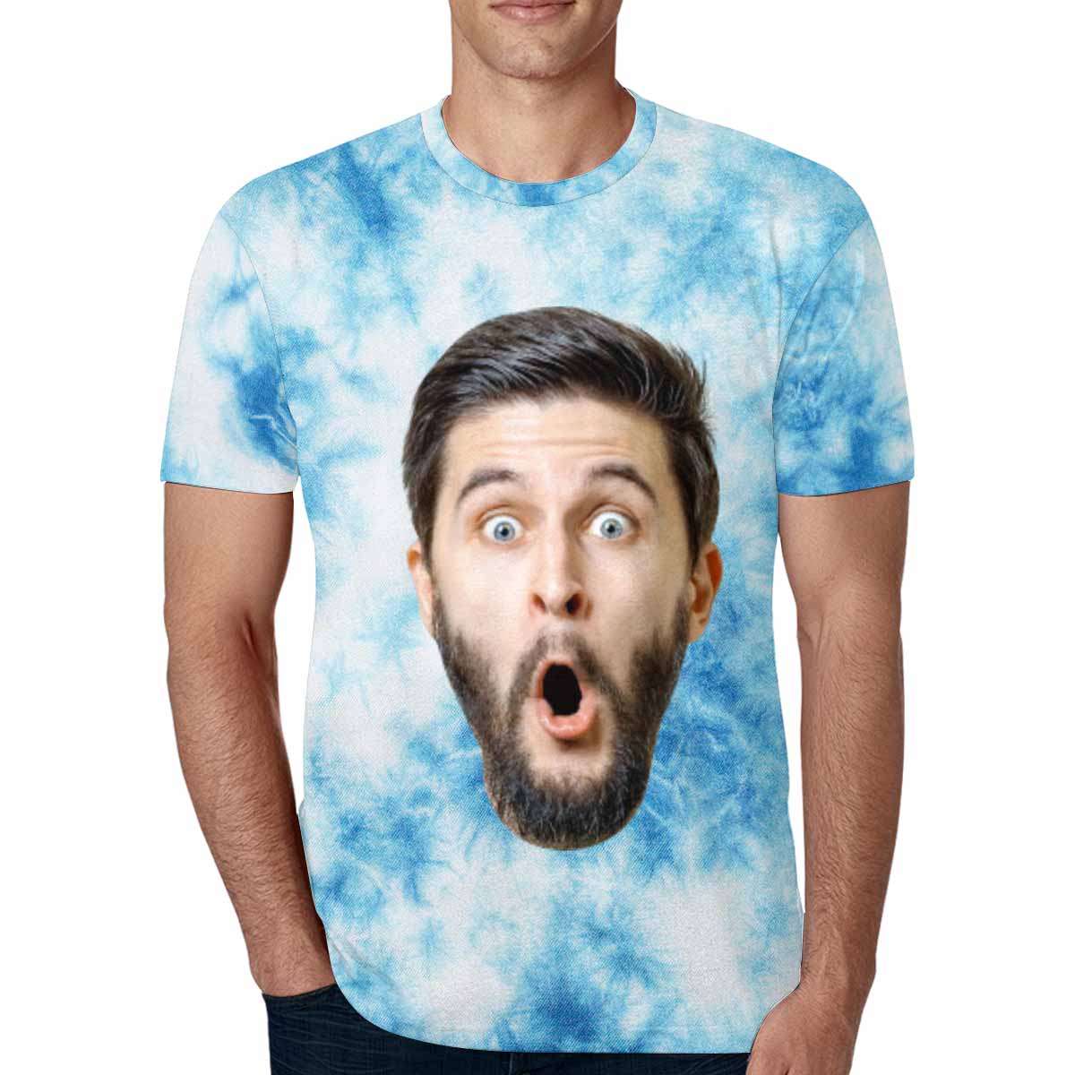 Custom Face Tie Dye Funny Tee Put Your Photo on Shirt Unique Design Men's All Over Print T-shirt