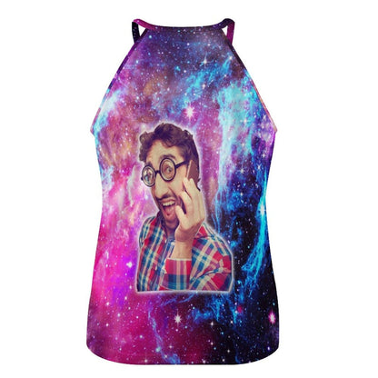 Women's Tops with Custom Face Starry Sky Summer Halterneck Strapless Print Galaxy Vest Shirts Loose Tank Tops