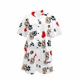 Custom Face Pet With Heart Loungewear Personalized Photo Sleepwear Women's V-Neck Short Pajama Set