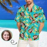 Custom Face Green Pineapple Men's All Over Print Hawaiian Shirt