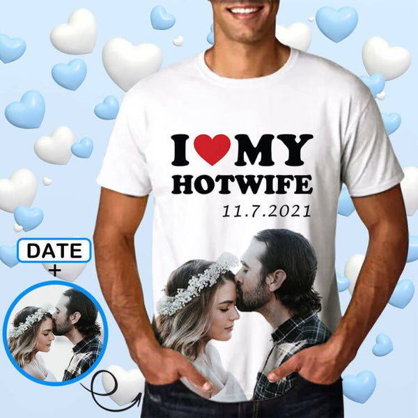 Custom Photo&Date I Love My Hot Wife Tee Put Your Photo on Shirt Unique Design Men's All Over Print T-shirt