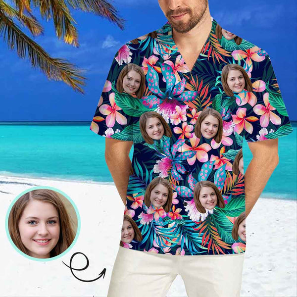 Custom Face Cute Girlfriend Beautiful Flower Men's All Over Print Hawaiian Shirt