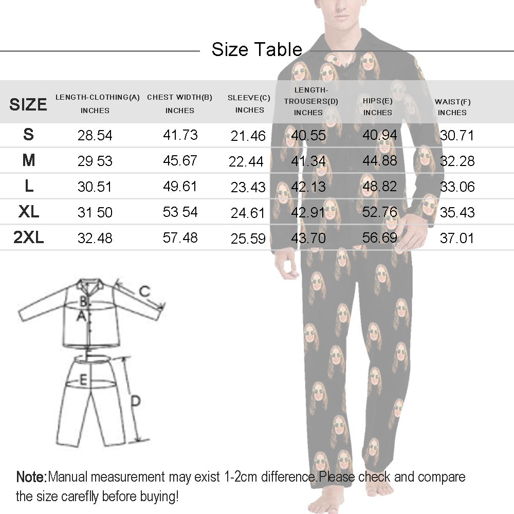 Custom Face Pajamas Elk&Gift Black Sleepwear Personalized Men's Long Pajama Set