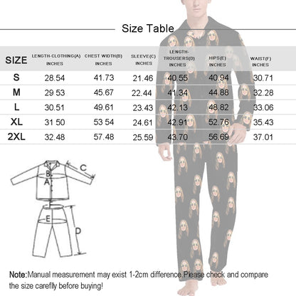 Custom Face Pajamas Heart&Pet's Footprint Sleepwear Personalized Men's Long Pajama Set