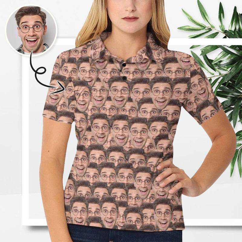 Custom Face Boyfriend Funny Photo Polo Shirt, Personlized Shirt For Women, Photo Women's All Over Print Polo Shirt
