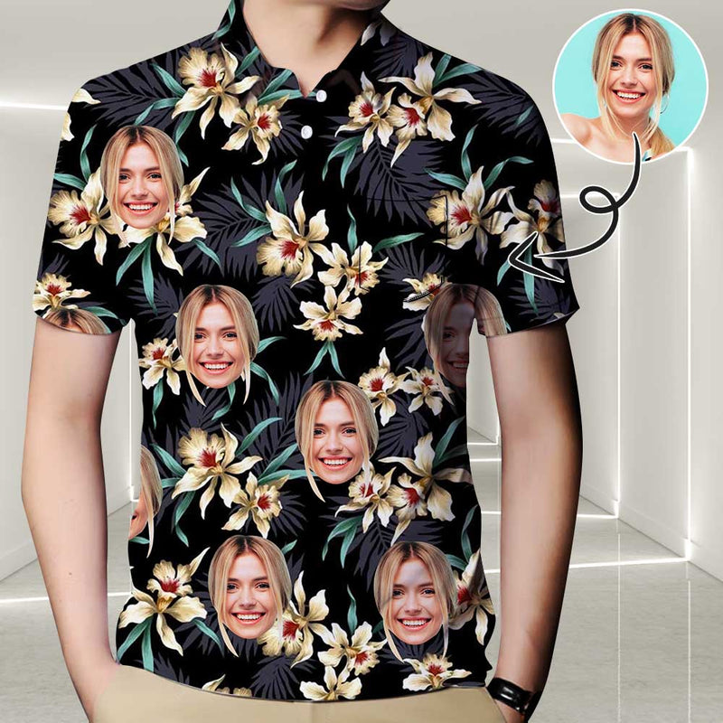 Custom Face Yellow Dendrobium Polo Shirt, Personalized Shirt for Men, Photo Men's All Over Print Polo Shirt