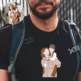 Custom Portrait Outline Shirt, Line Art Photo Shirt For Male, Custom Men's All Over Print T-shirt, Photo Outline Outfit For Father Black