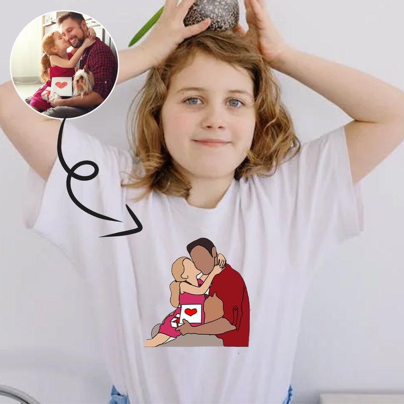 Custom Portrait Outline Shirt, Line Art Photo Shirt For Female, Custom Women's All Over Print T-shirt, Photo Outline Outfit For Daughter White