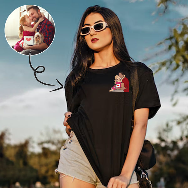 Custom Portrait Outline Shirt, Line Art Photo Shirt For Female, Custom Women's All Over Print T-shirt, Photo Outline Outfit For Daughter Black