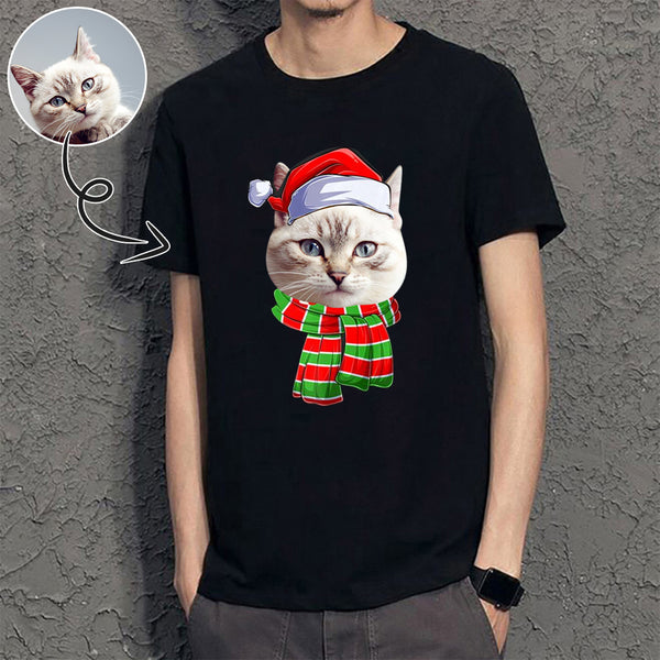 Custom Face Cute Pet&Christmas Scarf Tee Put Your Photo on Shirt Unique Design Men's All Over Print T-shirt