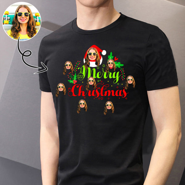 Custom Face Merry Christmas Tee Put Your Photo on Shirt Unique Design Men's All Over Print T-shirt