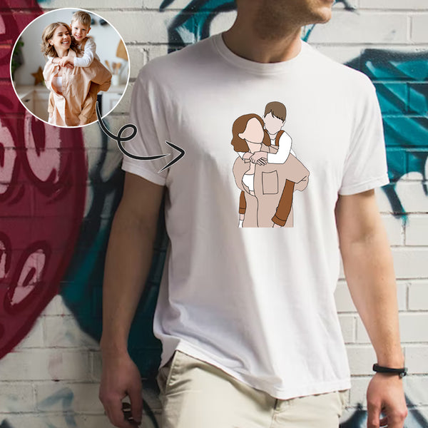 Custom Portrait Outline Shirt, Line Art Photo Shirt For Male, Custom Men's All Over Print T-shirt, Photo Outline Outfit For Father White
