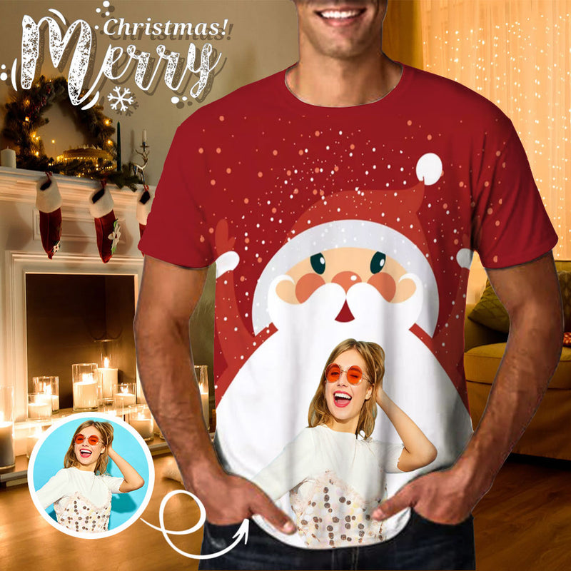 Custom Face Santa Tee Put Your Photo on Shirt Unique Design Men's All Over Print T-shirt