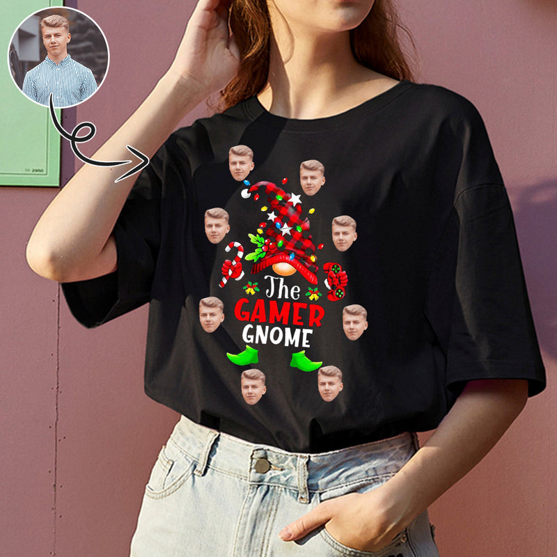 Custom Face The Gamer Gnome Tee Put Your Photo on Shirt Unique Design Women's All Over Print T-shirt