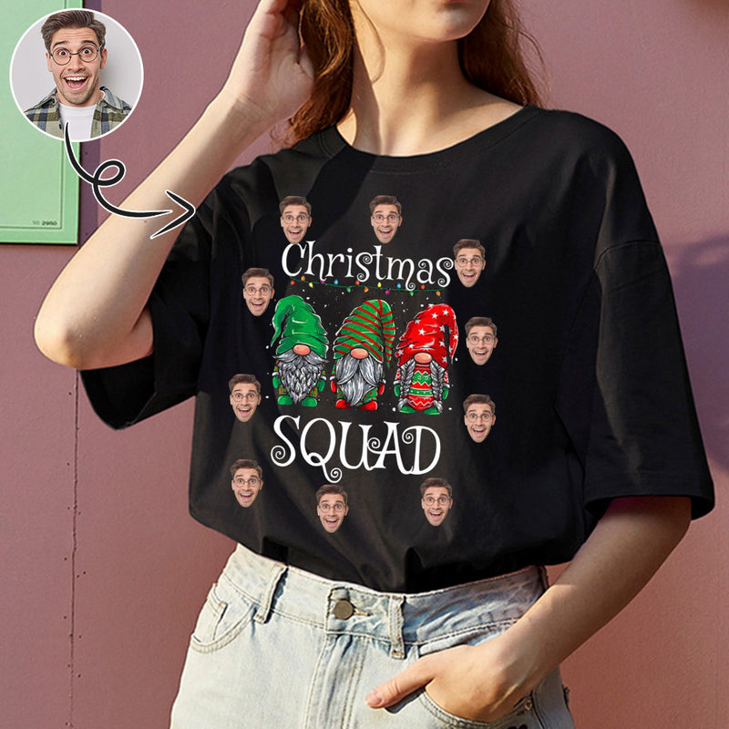 Custom Face Christmas Squad Tee Put Your Photo on Shirt Unique Design Women's All Over Print T-shirt