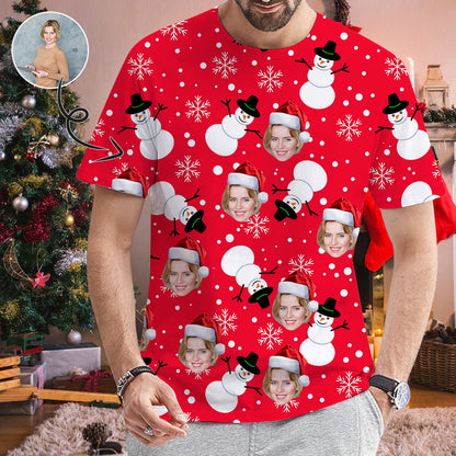 Custom Face Christmas Snowman Your Photo on Shirt Unique Design Men's All Over Print T-shirt