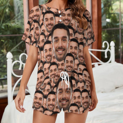 Custom Face Your Lover Print Pajama Set Women's Short Sleeve Top and Shorts Loungewear Athletic Tracksuits