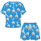 Custom Face Pet Footprint&Bone Print Pajama Set Women's Short Sleeve Top and Shorts Loungewear Athletic Tracksuits