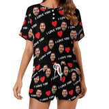 Custom Face I Love You&Heart Print Pajama Set Women's Short Sleeve Top and Shorts Loungewear Athletic Tracksuits
