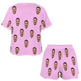 Custom Face Boyfriend Pink Print Pajama Set Women's Short Sleeve Top and Shorts Loungewear Athletic Tracksuits